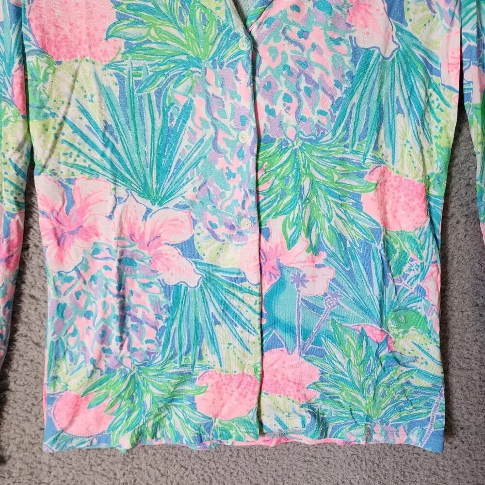 Lilly Pulitzer Women's Sz XXS‎ Long Ruffle Sleeve Button Front Pajama Top Floral